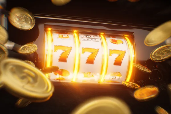 OKTK Jackpot Slots — Spin for massive rewards A dramatic shot of winning sevens landing on a slot reel surrounded by shining gold coins, symbolizing big wins.